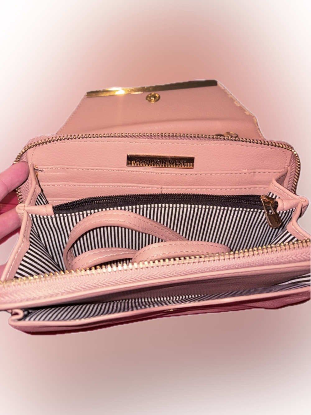 Madison West Pink Leather Crossbody Wallet